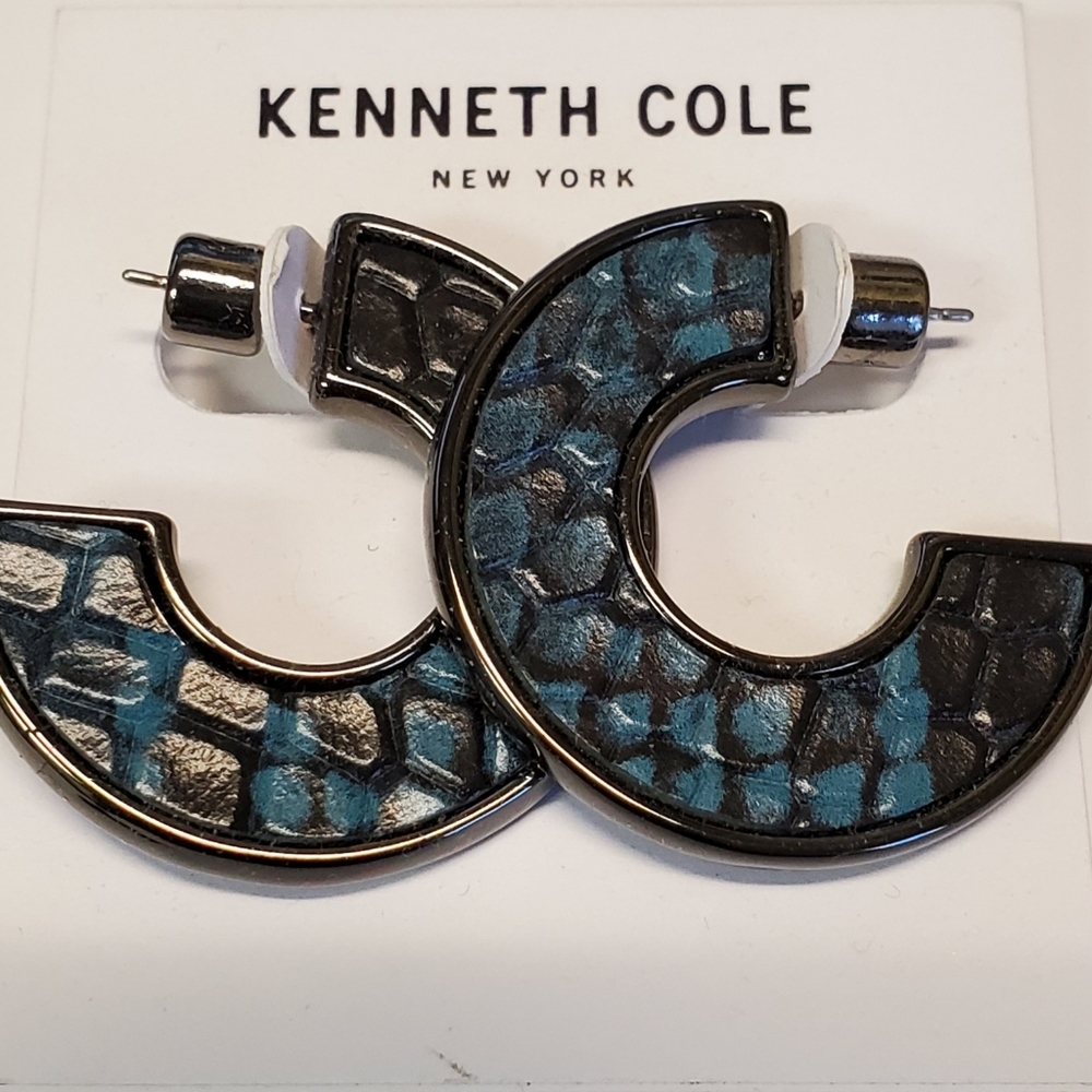 Kenneth Cole Blue Snakeskin Flat Hoop Earrings
